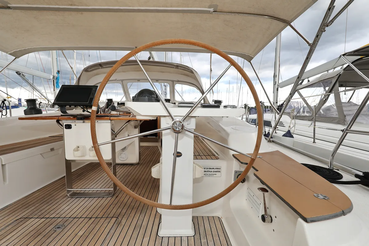 Cockpit of Siegal, a Bavaria Cruiser 50 sailboat at Grad Biograd na Moru, Croatia