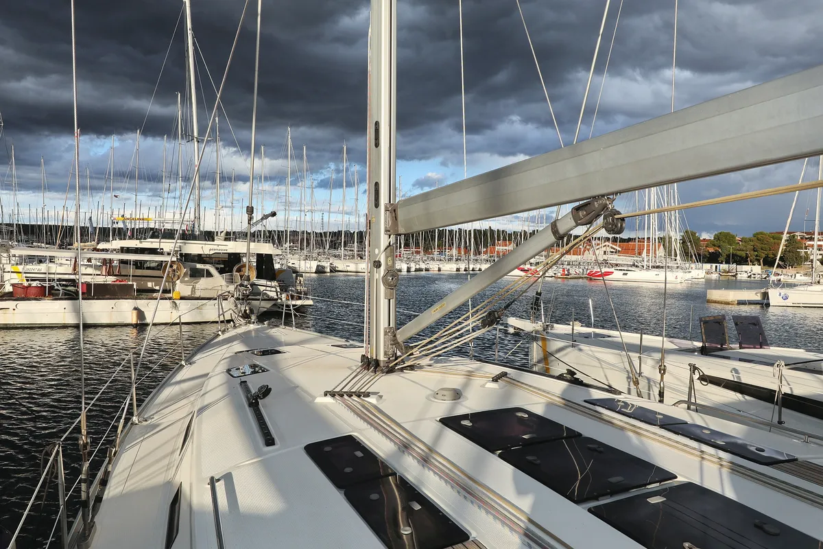 Deck of Siegal, a Bavaria Cruiser 50 sailboat at Grad Biograd na Moru, Croatia