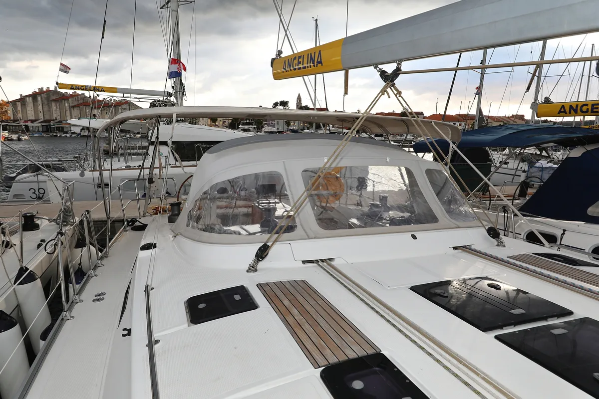 Deck of Siegal, a Bavaria Cruiser 50 sailboat at Grad Biograd na Moru, Croatia