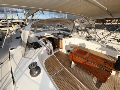 Deck of Siegal, a Bavaria Cruiser 50 sailboat at Biograd na Moru, Croatia