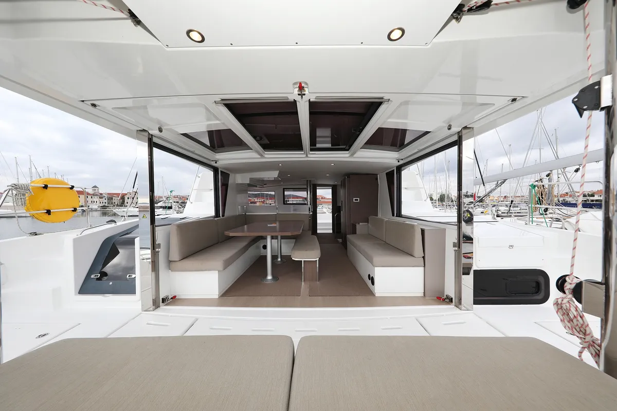 Deck of Triton, a Bali 4.6 catamaran at Trogir, Croatia