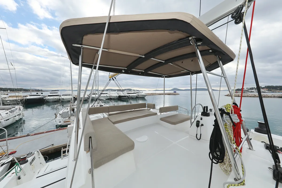 Deck of Triton, a Bali 4.6 catamaran at Trogir, Croatia