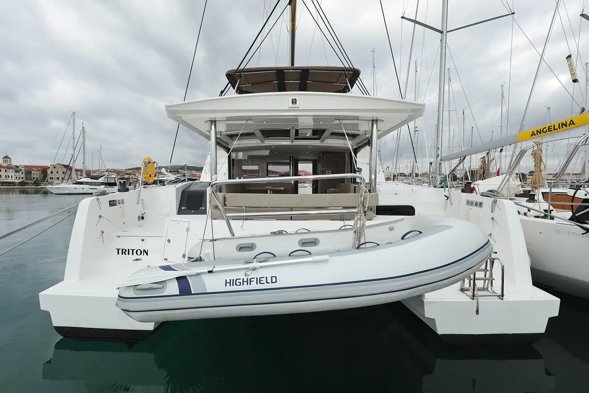 Exterior view of Triton, a Bali 4.6 catamaran at Trogir, Croatia