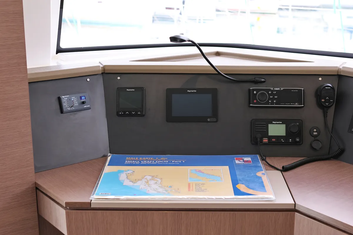 Cockpit of Triton, a Bali 4.6 catamaran at Trogir, Croatia