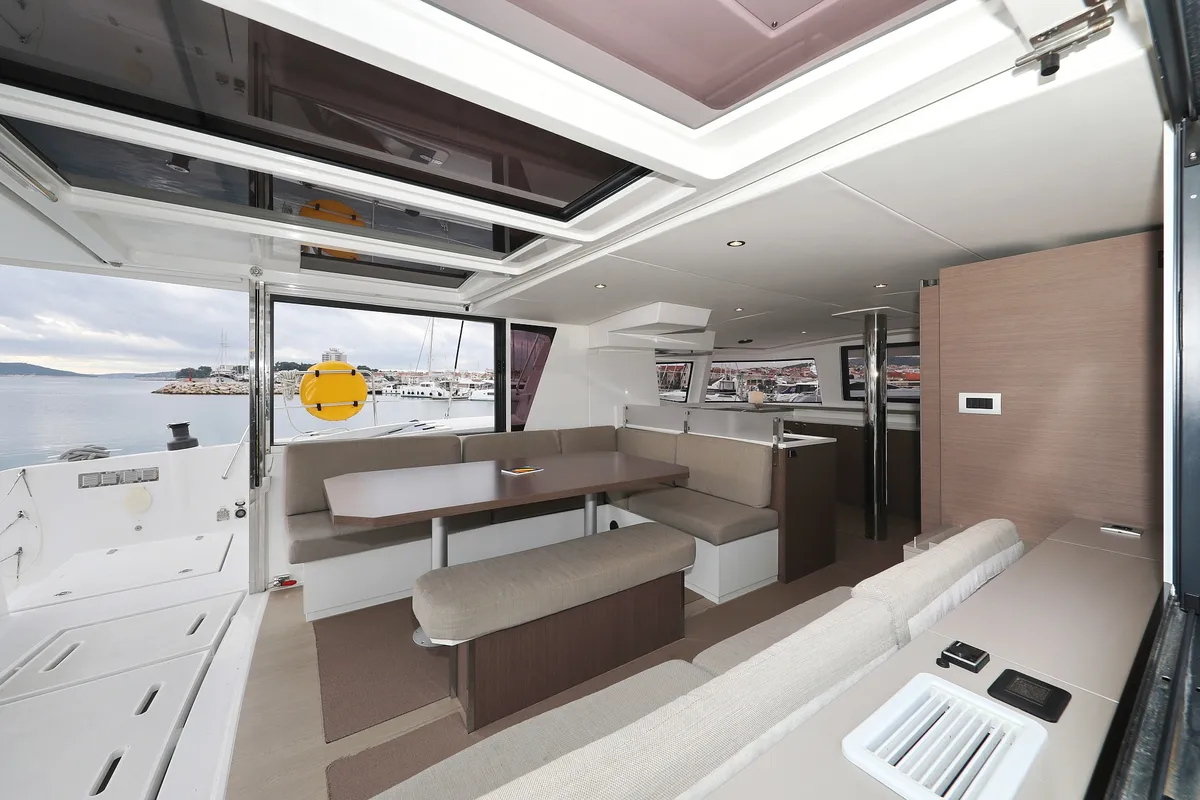 Salon of Triton, a Bali 4.6 catamaran at Trogir, Croatia