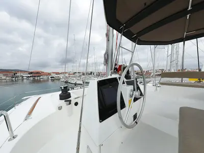 Cockpit of Triton, a Bali 4.6 catamaran at Trogir, Croatia
