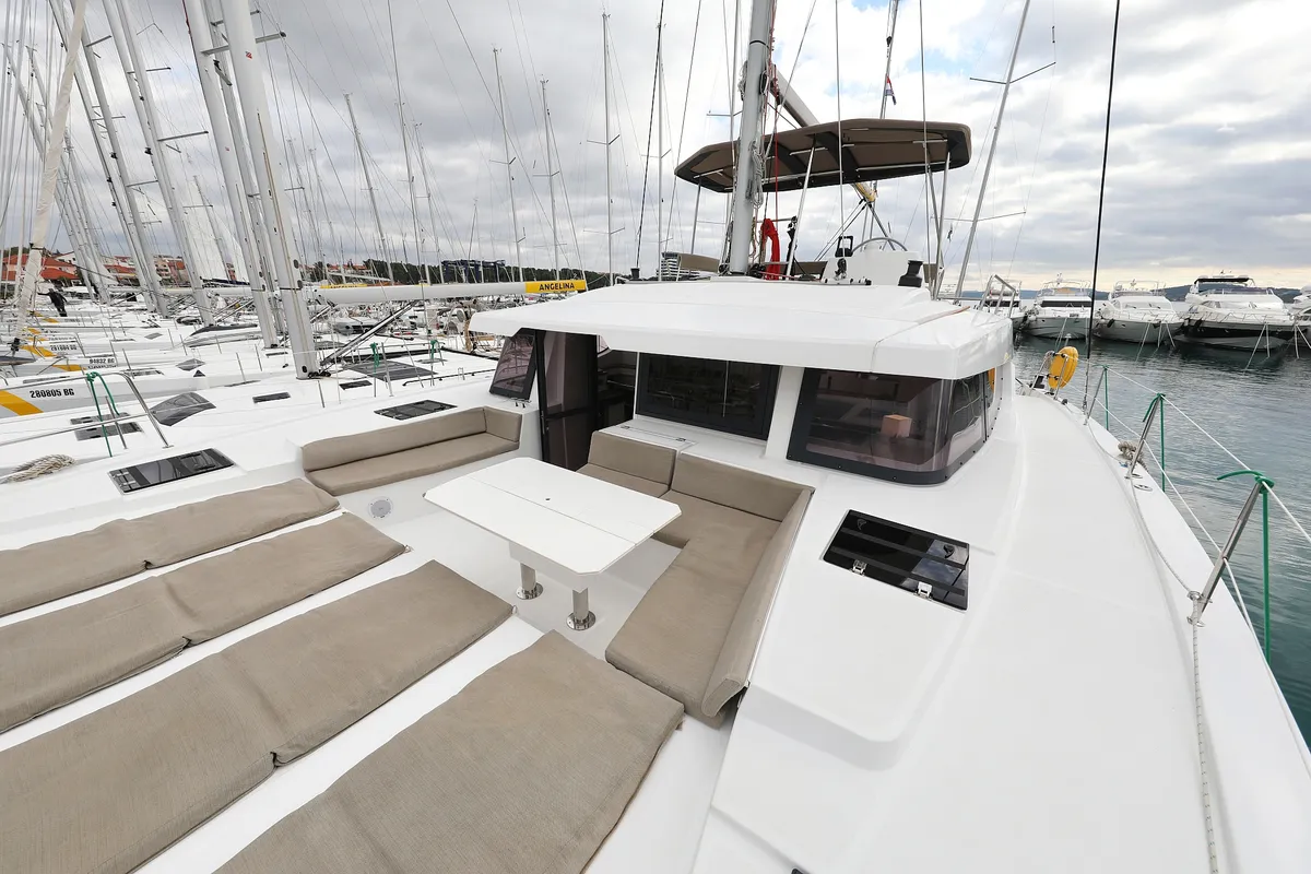 Deck of Triton, a Bali 4.6 catamaran at Trogir, Croatia