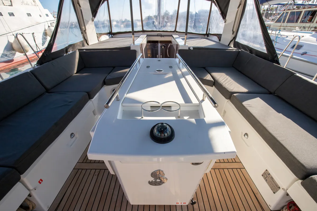 Deck of Olimpia, a Beneteau Oceanis 51.1 sailboat at Capo d'Orlando, Italy