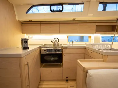 Galley of Olimpia, a Beneteau Oceanis 51.1 sailboat at Capo d'Orlando, Italy