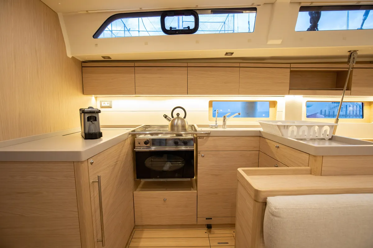 Galley of Olimpia, a Beneteau Oceanis 51.1 sailboat at Capo d'Orlando, Italy