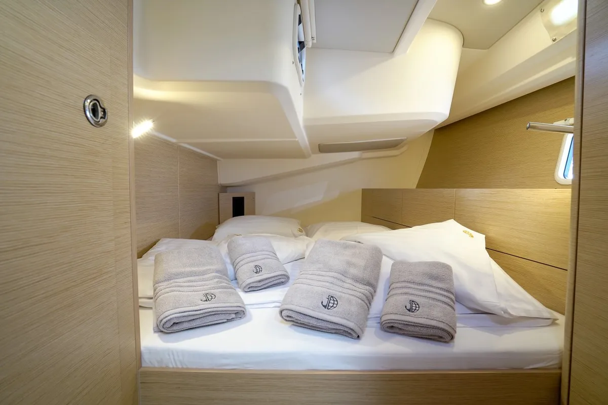 Cabin on Evelyn, a Hanse 508 sailboat at Seget Donji, Croatia