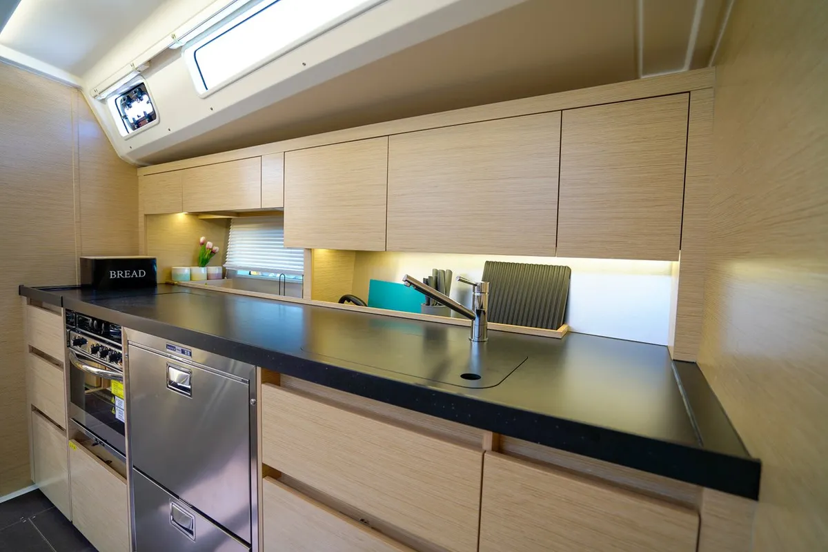 Galley of Evelyn, a Hanse 508 sailboat at Seget Donji, Croatia