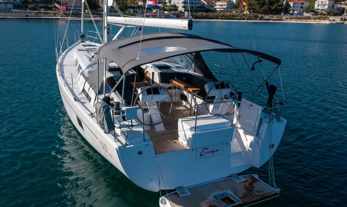 Exterior view of Evelyn, a Hanse 508 sailboat at Seget Donji, Croatia