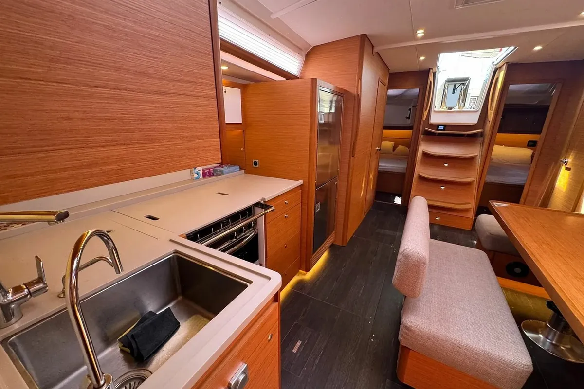 Galley of Scruscio du Mari, a Dufour 470 sailboat at Procida, Italy