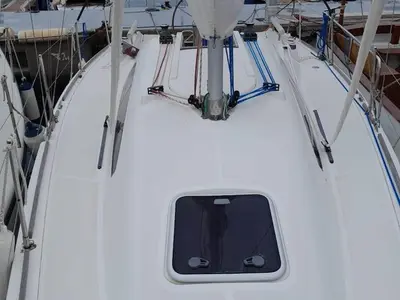 Deck of Galaia, a Viko S 30 sailboat at Sitges, Spain