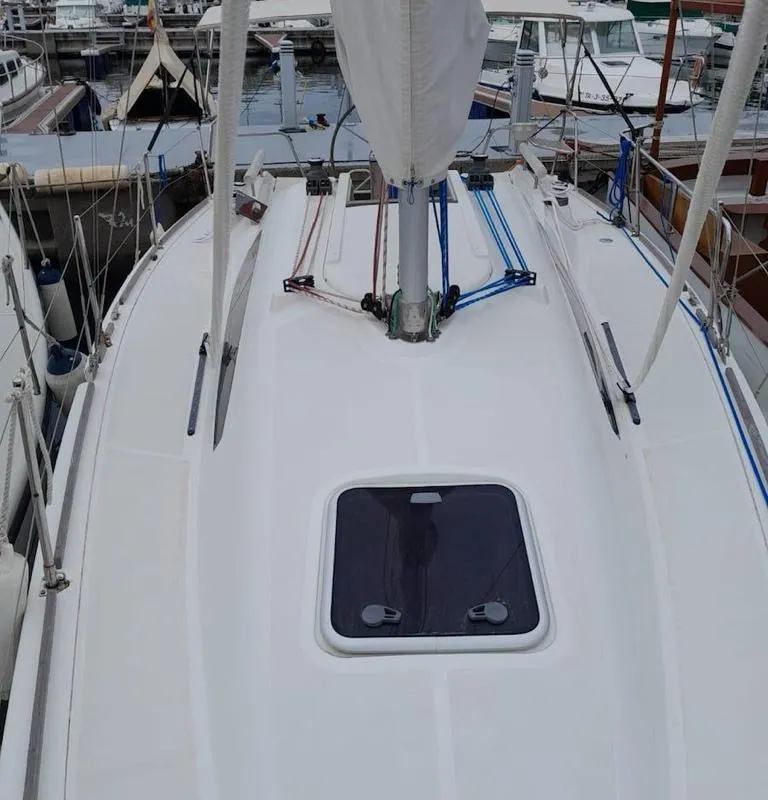 Deck of Galaia, a Viko S 30 sailboat at Sitges, Spain