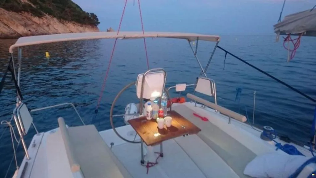 Deck of Galaia, a Viko S 30 sailboat at Sitges, Spain