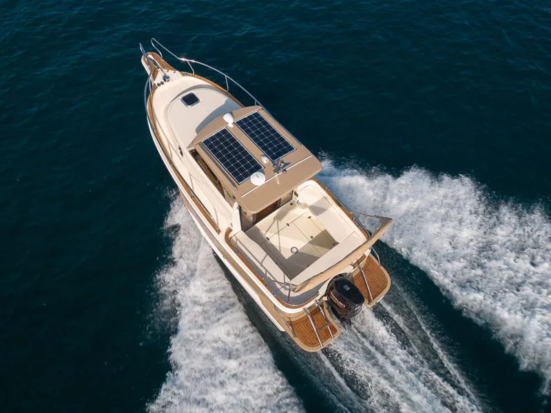 Cockpit of H2, a Leidi 660 motorboat at Pula, Croatia