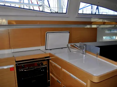 Galley of Orange As, a Elan Impression 354 sailboat at Izola / Isola, Slovenia