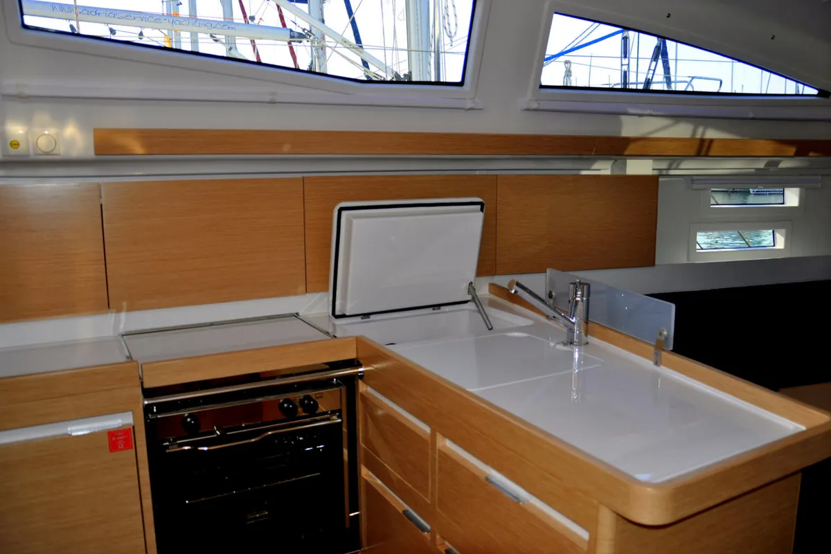 Galley of Orange As, a Elan Impression 354 sailboat at Izola / Isola, Slovenia