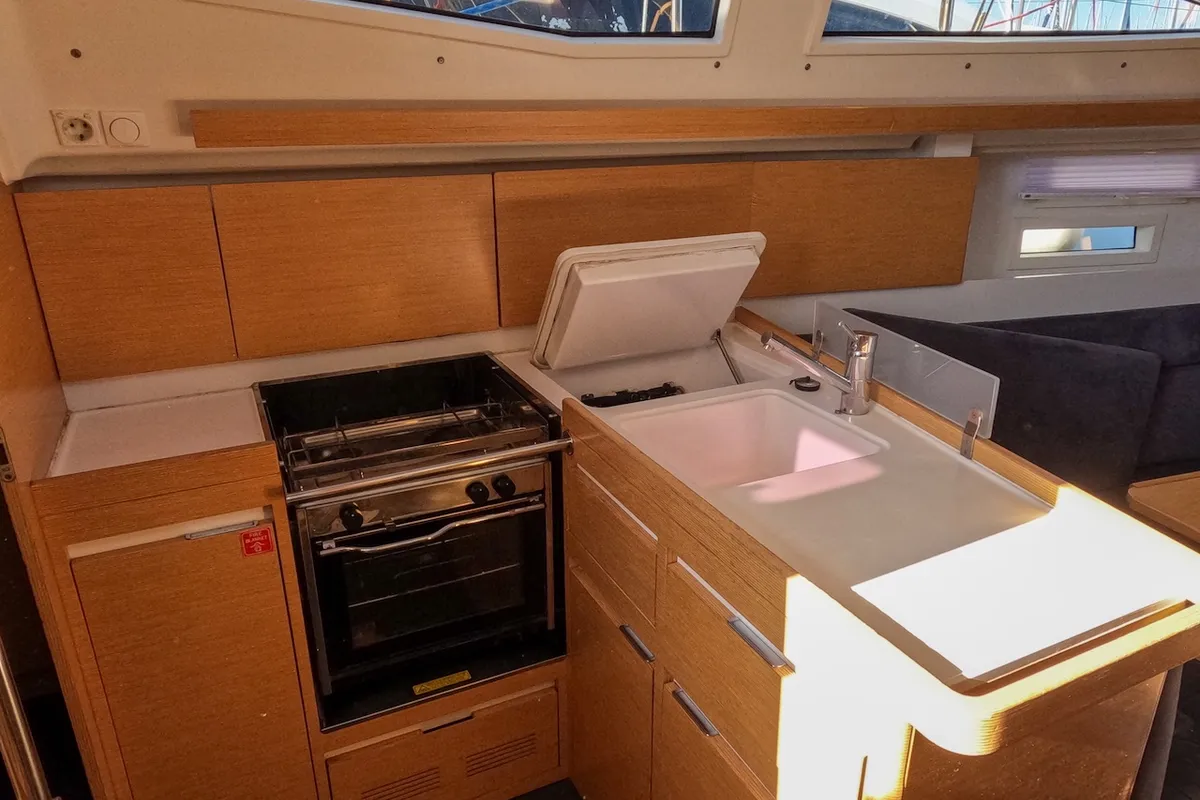 Galley of Orange As, a Elan Impression 354 sailboat at Izola / Isola, Slovenia