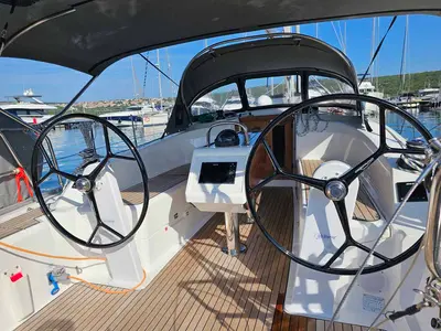 Cockpit of Suleika, a Bavaria Cruiser 34 sailboat at Punat, Croatia