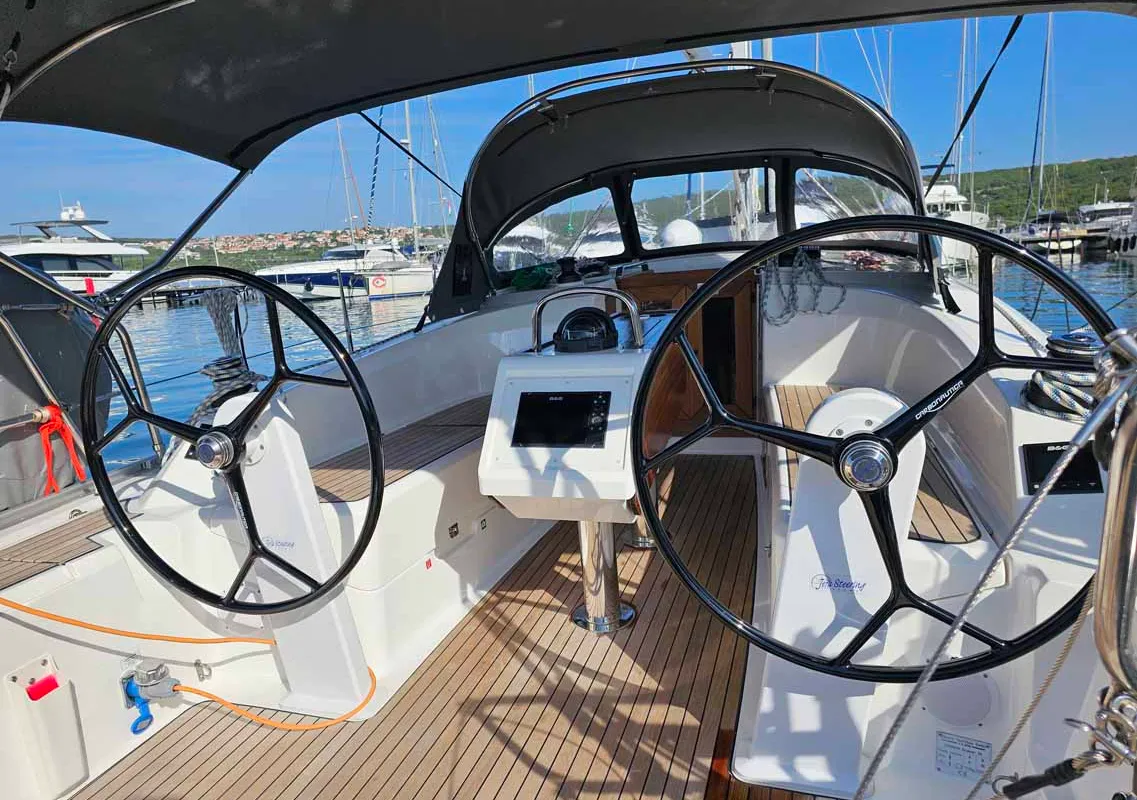 Cockpit of Suleika, a Bavaria Cruiser 34 sailboat at Punat, Croatia