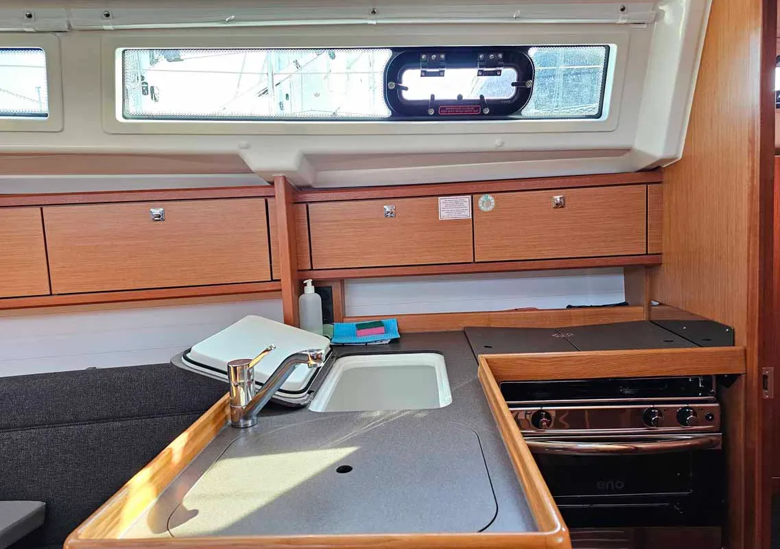 Galley of Suleika, a Bavaria Cruiser 34 sailboat at Punat, Croatia