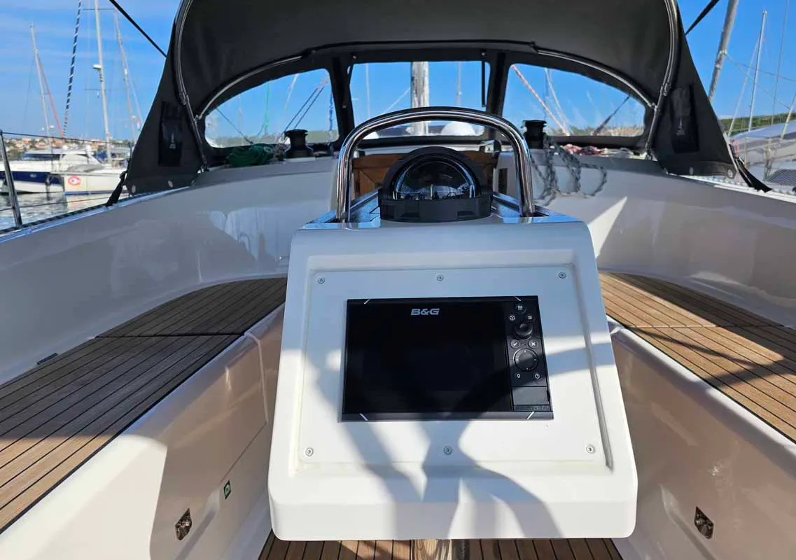 Cockpit of Suleika, a Bavaria Cruiser 34 sailboat at Punat, Croatia