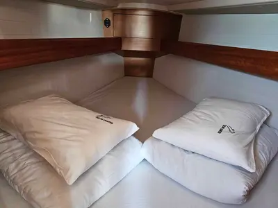 Cabin on Suleika, a Bavaria Cruiser 34 sailboat at Punat, Croatia