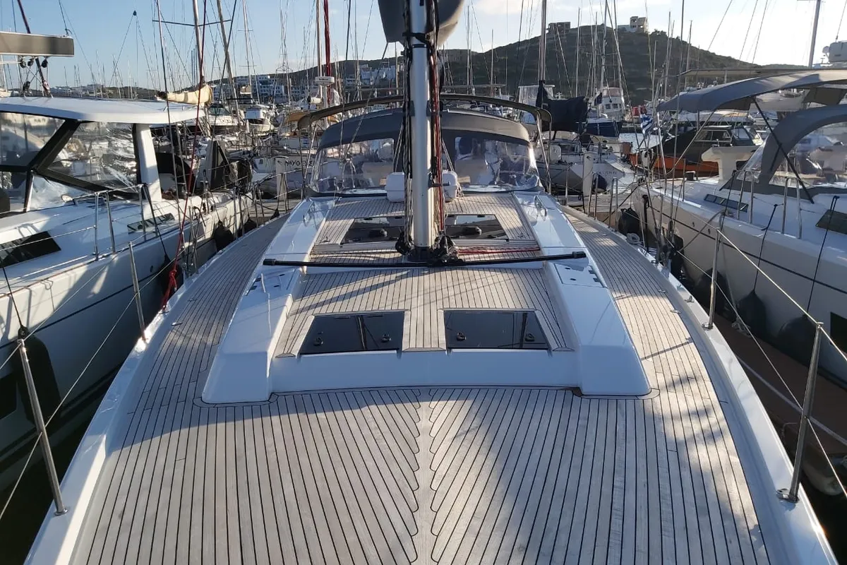 Exterior view of Change of Seasons, a Hanse 508 sailboat at Lavrion, Greece