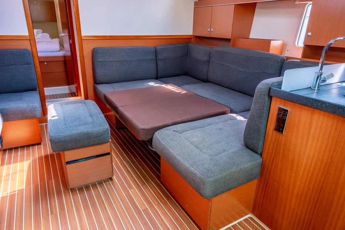 Salon of Draco, a Hanse 445 sailboat at Fethiye, Turkey