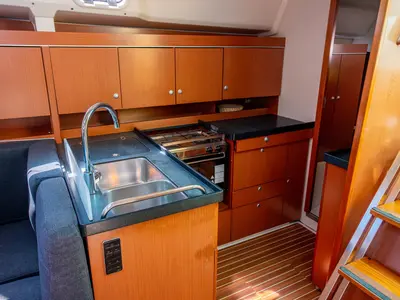 Galley of Draco, a Hanse 445 sailboat at Fethiye, Turkey