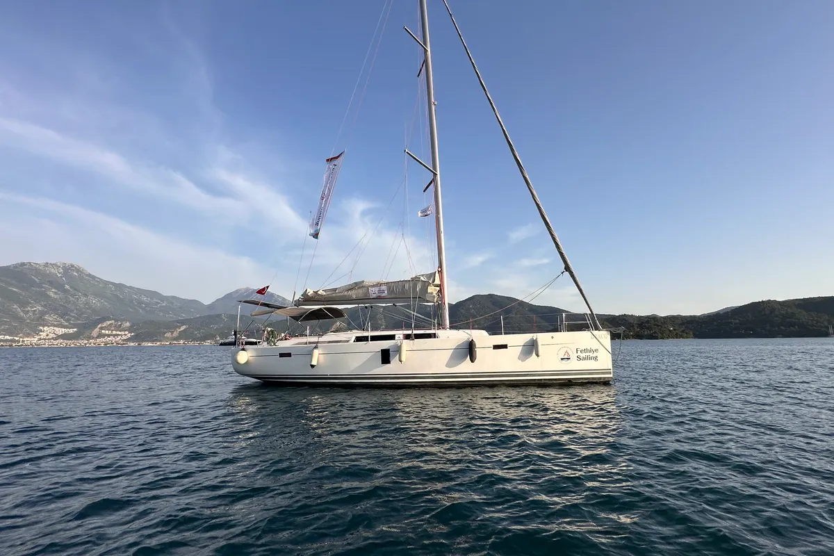 Exterior view of Draco, a Hanse 445 sailboat at Fethiye, Turkey