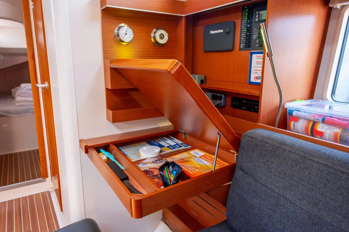 Salon of Draco, a Hanse 445 sailboat at Fethiye, Turkey