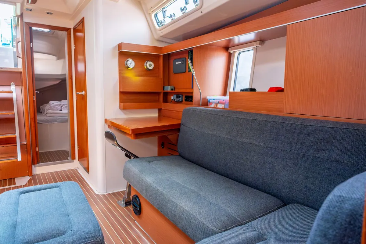 Salon of Draco, a Hanse 445 sailboat at Fethiye, Turkey