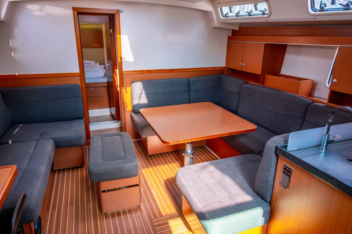 Salon of Draco, a Hanse 445 sailboat at Fethiye, Turkey