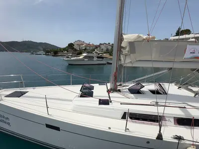Deck of Draco, a Hanse 445 sailboat at Fethiye, Turkey