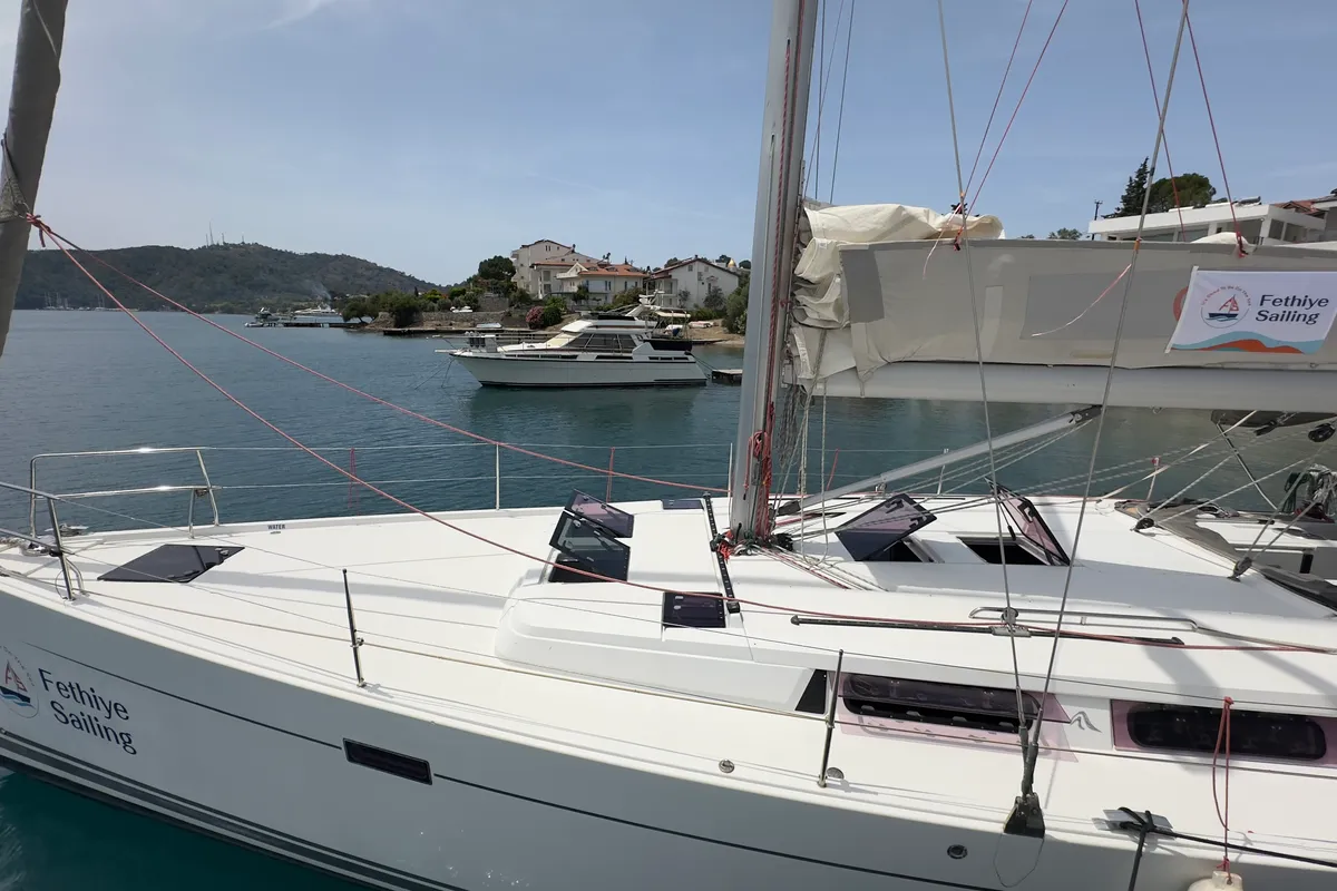 Deck of Draco, a Hanse 445 sailboat at Fethiye, Turkey