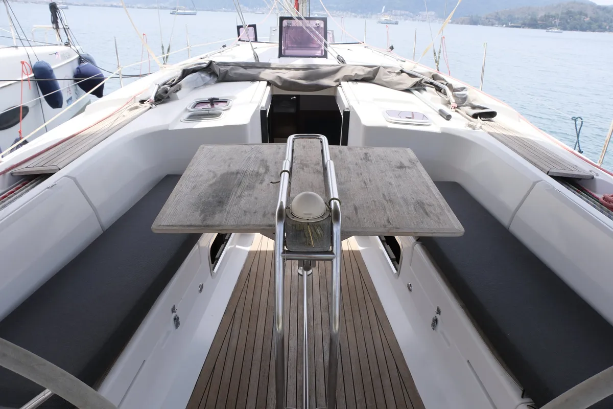 Deck of Draco, a Hanse 445 sailboat at Fethiye, Turkey