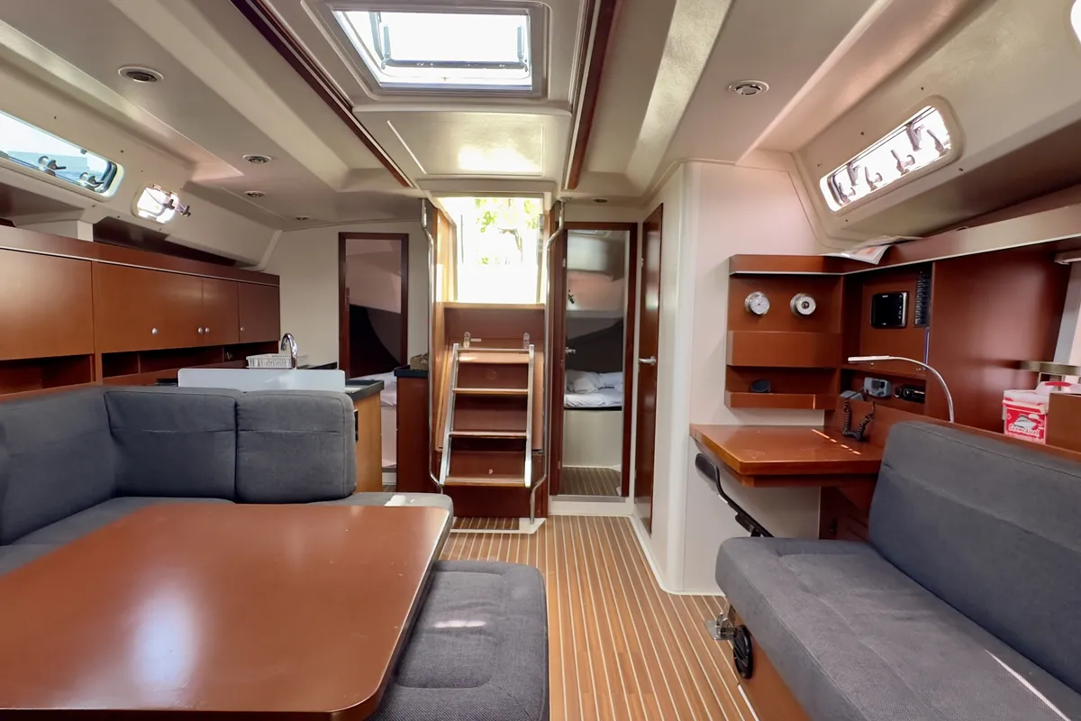 Salon of Draco, a Hanse 445 sailboat at Fethiye, Turkey