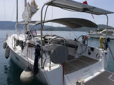Cockpit of Draco, a Hanse 445 sailboat at Fethiye, Turkey