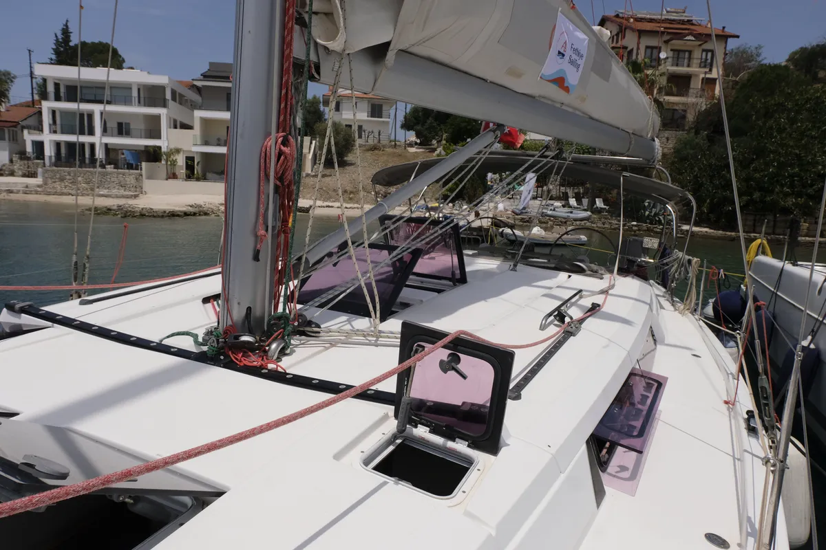 Deck of Draco, a Hanse 445 sailboat at Fethiye, Turkey
