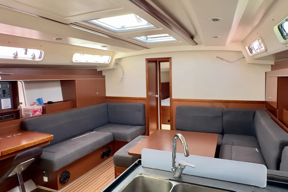 Salon of Draco, a Hanse 445 sailboat at Fethiye, Turkey