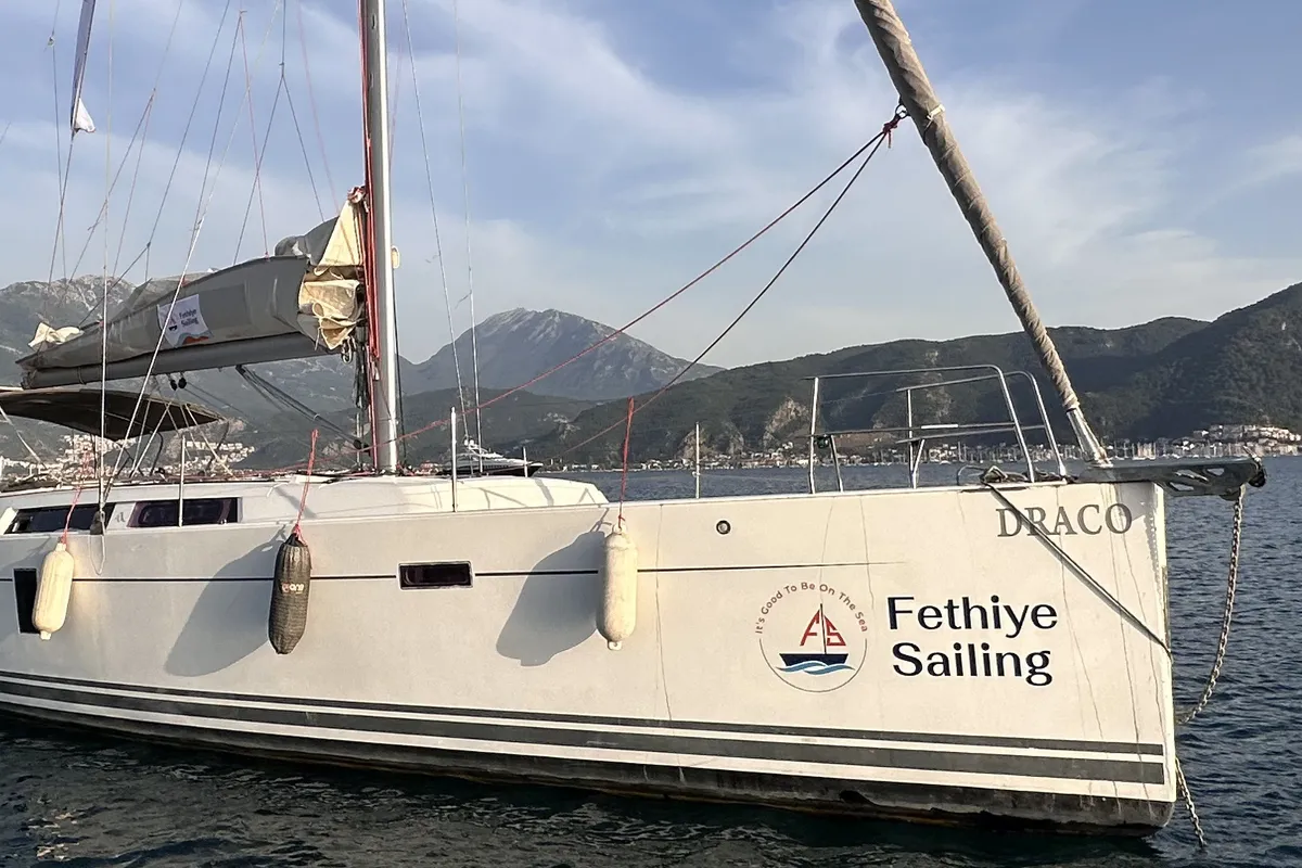 Exterior view of Draco, a Hanse 445 sailboat at Fethiye, Turkey