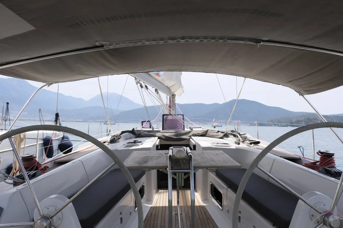 Cockpit of Draco, a Hanse 445 sailboat at Fethiye, Turkey