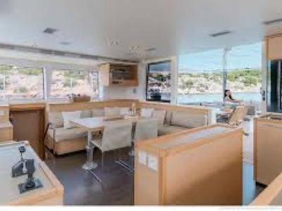 Salon of Adeia II, a Lagoon 560 catamaran at Olbia, Italy