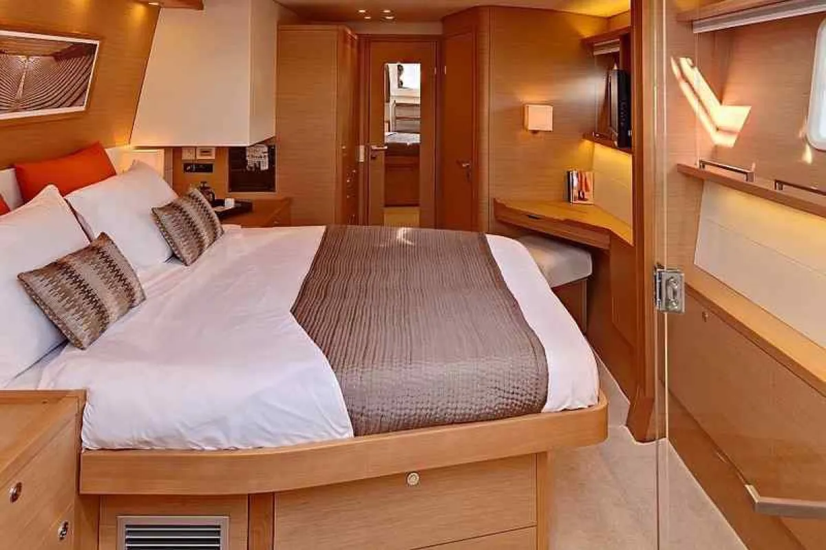 Cabin on Adeia II, a Lagoon 560 catamaran at Olbia, Italy