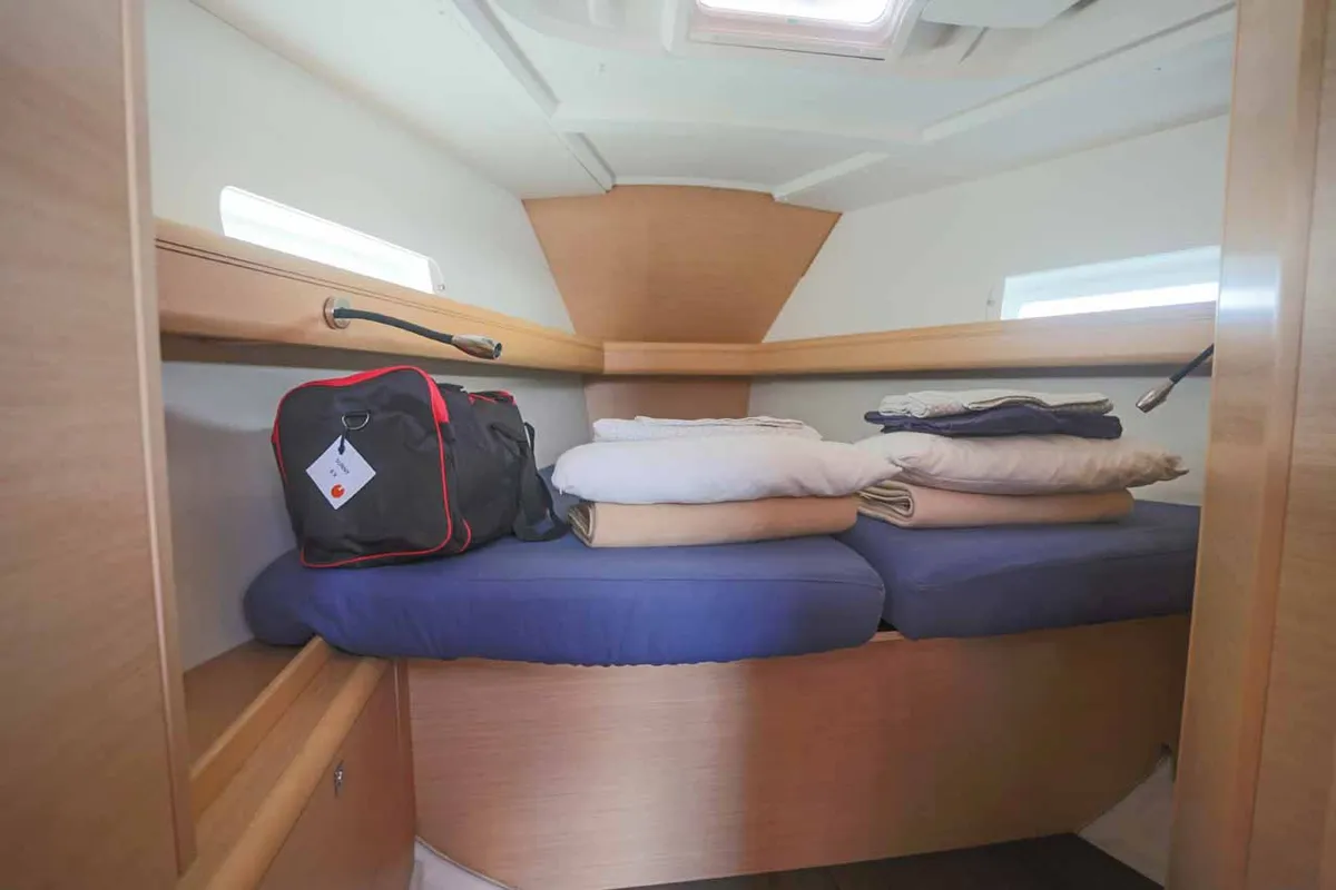 Cabin on Sunny, a Jeanneau Sun Odyssey 419 sailboat at Palma de Mallorca, Spain