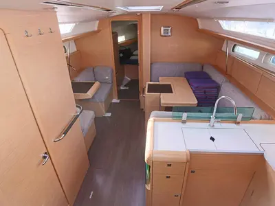 Salon of Sunny, a Jeanneau Sun Odyssey 419 sailboat at Palma de Mallorca, Spain